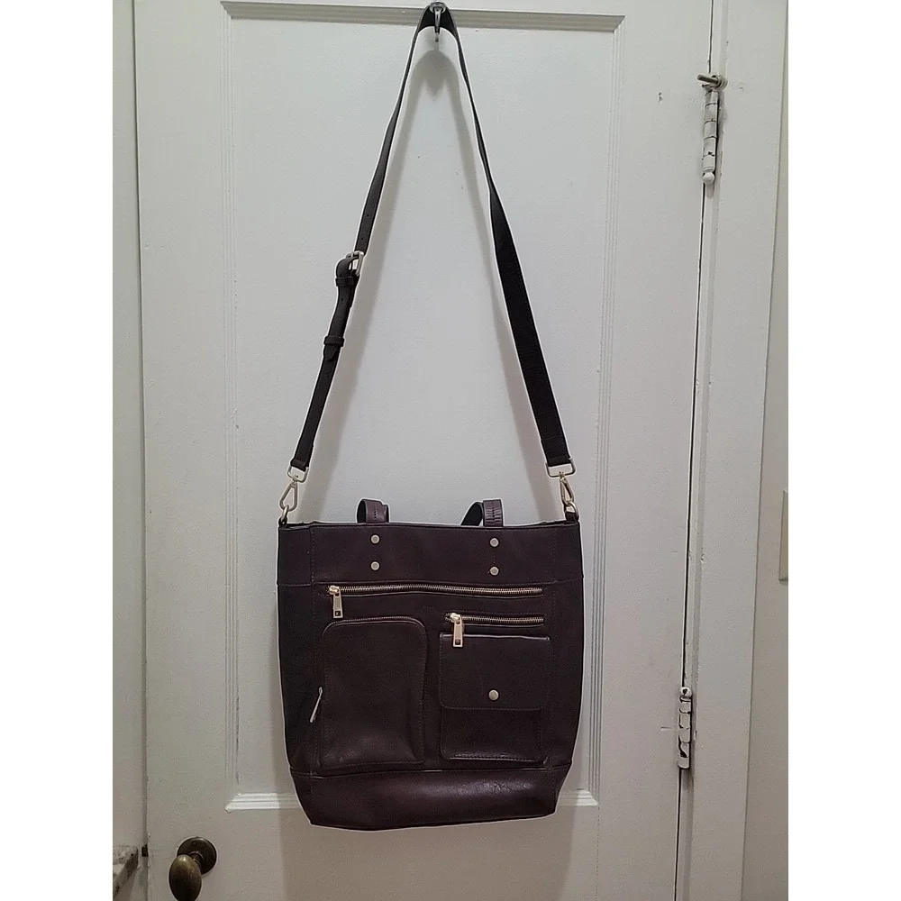 Authentic RACHEL ROY burgundy leather Medium laptop tote bag purse EUC